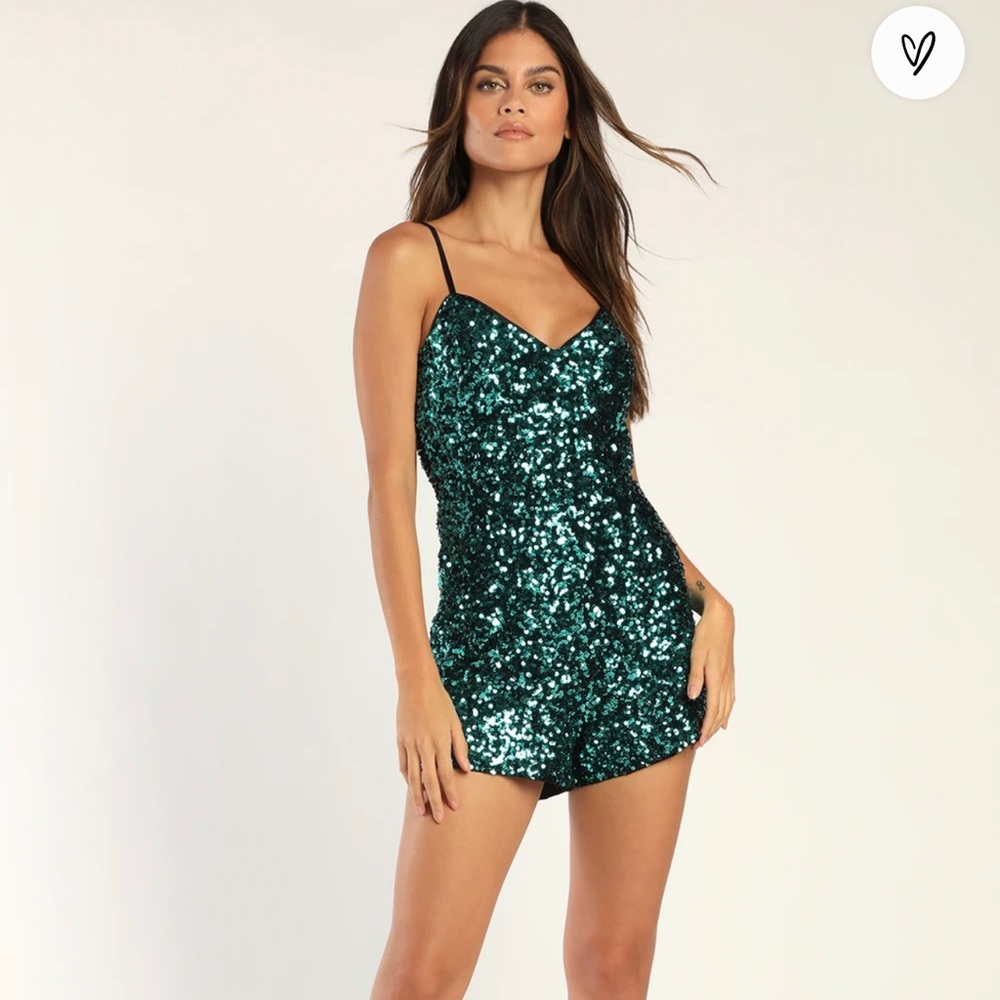 Lulus sequin emerald romper size M